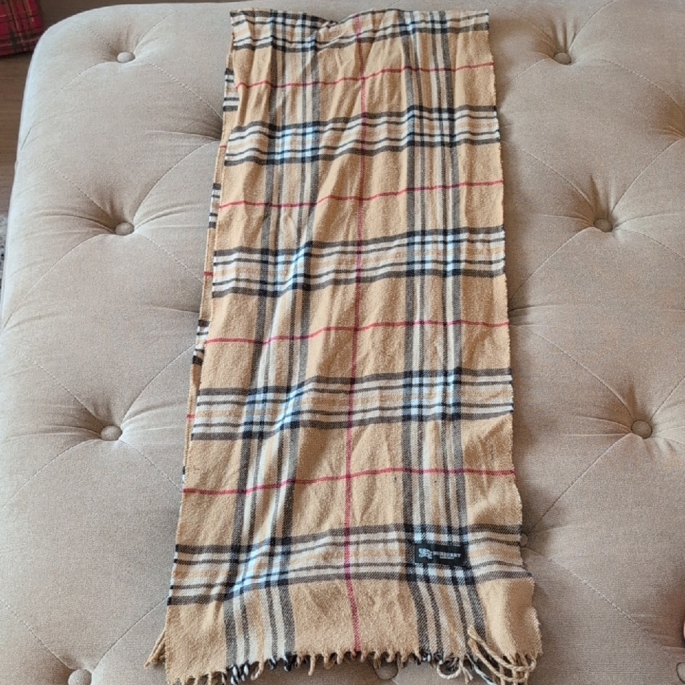 Burberry Beige Checkered Scarf with Red and Black